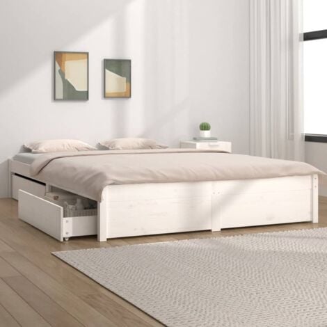 Cadre De Lit Moderne: King Size - Lit Double - avec tiroirs Blanc 200x200 cm Chic-670622