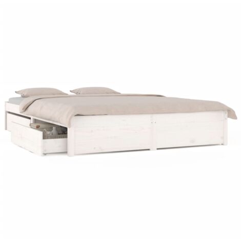 Cadre De Lit Moderne: King Size - Lit Double - avec tiroirs Blanc 200x200 cm Chic-670622