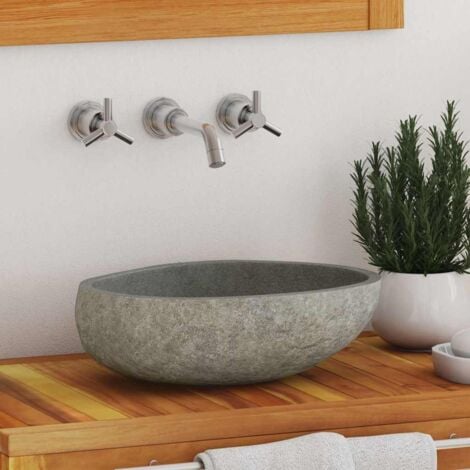 Lavabo à poser en pierre de rivière - Lavabo Vasque salle de bain / Ovale 29-38 cm