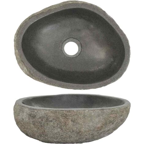 Lavabo à poser en pierre de rivière - Lavabo Vasque salle de bain / Ovale 29-38 cm
