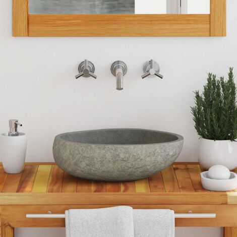 Lavabo à poser en pierre de rivière - Lavabo Vasque salle de bain / Ovale 29-38 cm