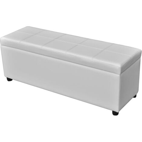Maison Chic – Banc long de rangement en bois blanc 116x39x44cm – Coffre de rangement avec coussin haute densité – Compartiment caché pratique (1/5)