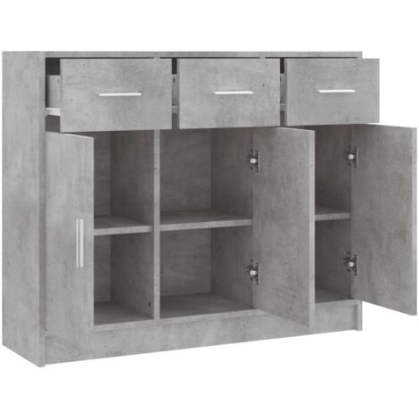 Buffet Haut Gris Béton – 40x36x110 Cm – Bois D'ingénierie Avec 3 étagères Et 2 Tiroirs – Design Moderne Et Rangement Pratique