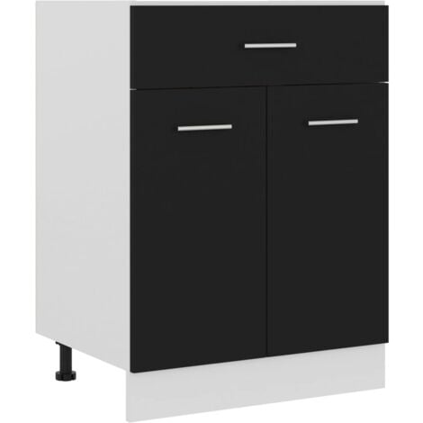Armoire de plancher à tiroir  Armoire de cuisine Meuble bas de Cuisine Noir 60x46x81,5 cm Aggloméré 28169