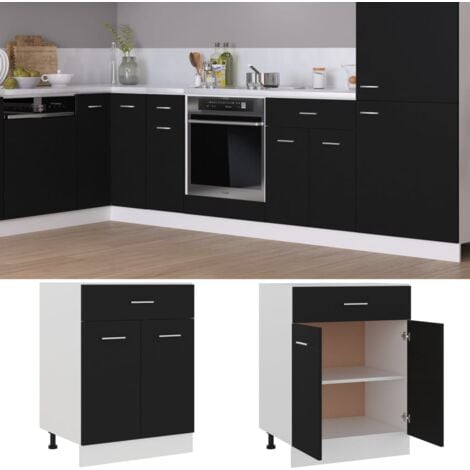 Armoire de plancher à tiroir  Armoire de cuisine Meuble bas de Cuisine Noir 60x46x81,5 cm Aggloméré 28169