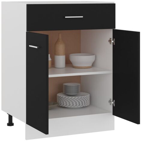 Armoire de plancher à tiroir  Armoire de cuisine Meuble bas de Cuisine Noir 60x46x81,5 cm Aggloméré 28169