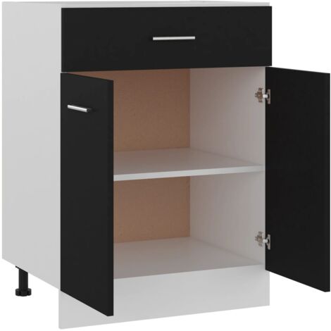 Armoire de plancher à tiroir  Armoire de cuisine Meuble bas de Cuisine Noir 60x46x81,5 cm Aggloméré 28169
