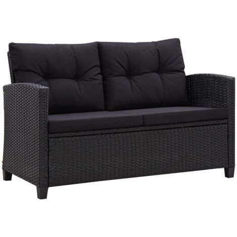 Canapé fixe 2 places de jardin Sofa Banquette de jardin et coussins Noir 124cm Résine tressée 15870 (1/5)