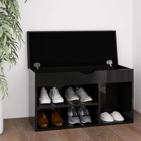 Meuble à Chaussures Banc à chaussures  Meuble d'entrée et coussin Noir brillant 80x30x47cm Aggloméré 66244