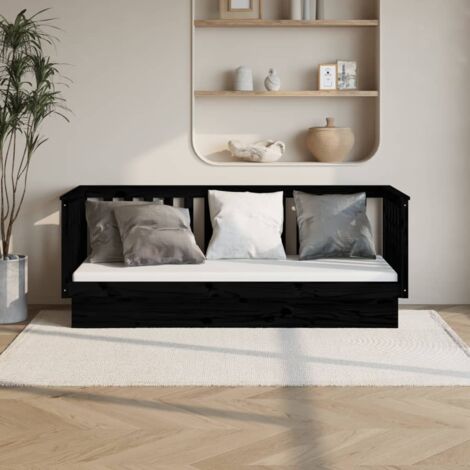 Lit adulte Lit de jour Cadre de lit Noir 90x190 cm Bois de pin massif FR63416 (1/5)