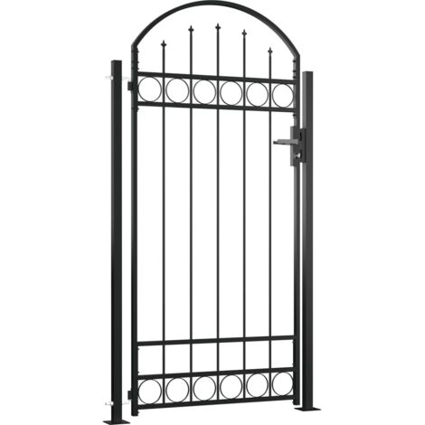 INLIFE Portail de clôture à dessus arqué et 2 poteaux 105x204 cm Noir (1/5)