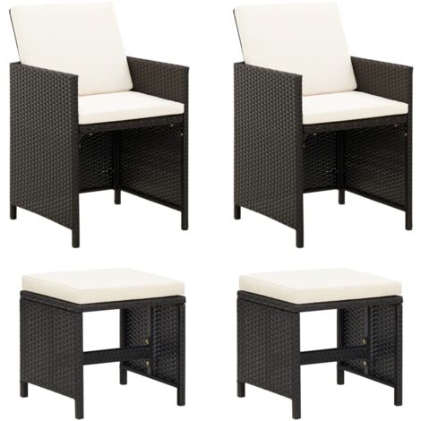 4 pcs Chaises et tabouret de jardin Fauteuil de Jardin Résine tressée Noir 40396 (1/5)