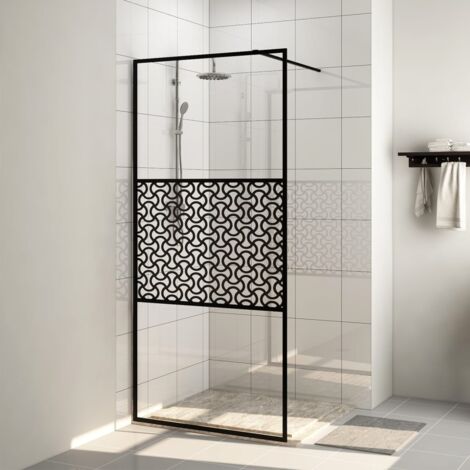 Paroi de douche avec verre Paroi de baignoire  ESG transparent 100x195 cm Noir 30074 (1/5)