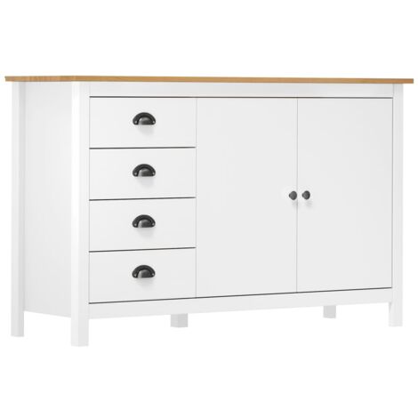 Buffet Bahut Meuble de rangement Commode Hill Range Blanc 130x40x80 cm Bois de pin solide 71633 (1/4)