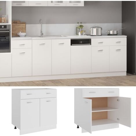 Armoire de plancher à tiroir  Armoire de cuisine Meuble bas de Cuisine Blanc 80x46x81,5 cm Aggloméré 65054