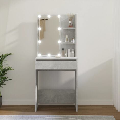 Coiffeuse avec LED Scandinave Table de maquillage Gris béton 60x40x140 cm 97727 (1/5)