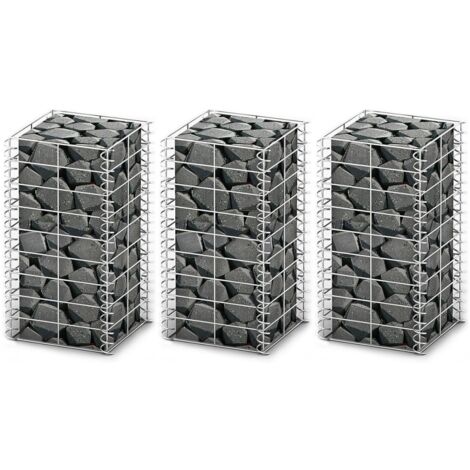 Lot de 3 Panier de gabion Clôture de gabion  Mur en gabion Fil galvanisé 25 x 25 x 50 cm 57712
