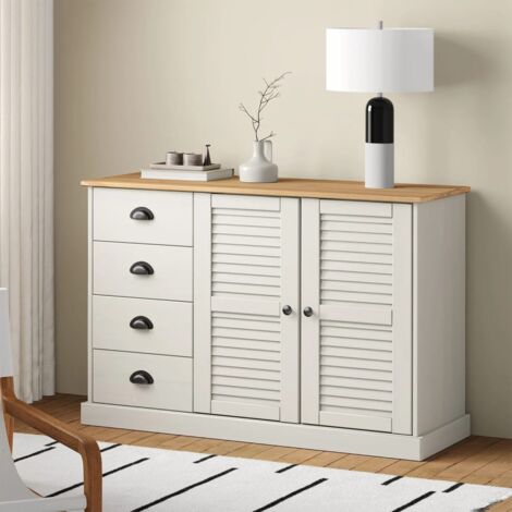 Buffet avec tiroirs Meuble de rangement Armoire de cuisine VIGO 113x40x75 cm blanc bois massif de pin 82733 (1/5)