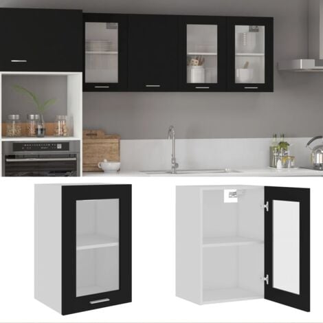 Armoire en verre suspendue  Armoire de cuisine Meuble haut Cuisine Noir 40x31x60 cm Aggloméré 62771