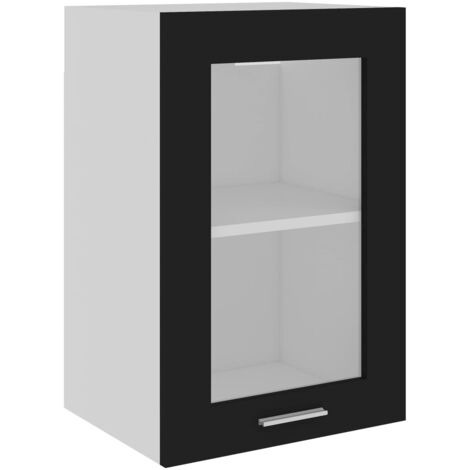 Armoire en verre suspendue  Armoire de cuisine Meuble haut Cuisine Noir 40x31x60 cm Aggloméré 62771