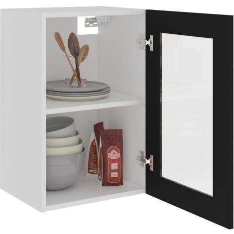 Armoire en verre suspendue  Armoire de cuisine Meuble haut Cuisine Noir 40x31x60 cm Aggloméré 62771
