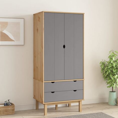 Maison Chic – Armoire de rangement en bois massif de pin 76,5x53x172 cm – 2 tiroirs – Design scandinave marron et gris – Espace de rangement optimal (1/5)