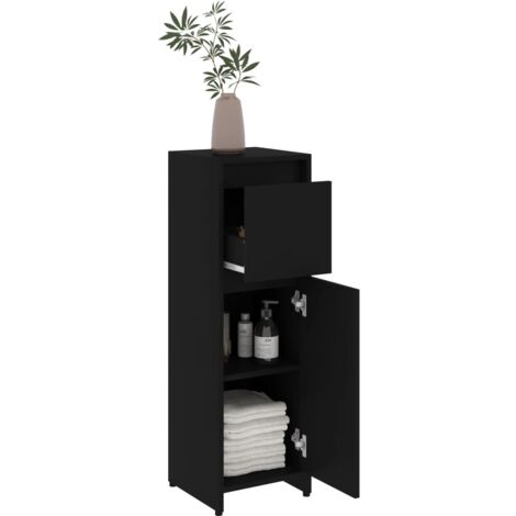 Maison Chic – Armoire à pharmacie noire 30x30x95 cm – Aggloméré robuste – 2 compartiments et tiroir – Fixation murale incluse