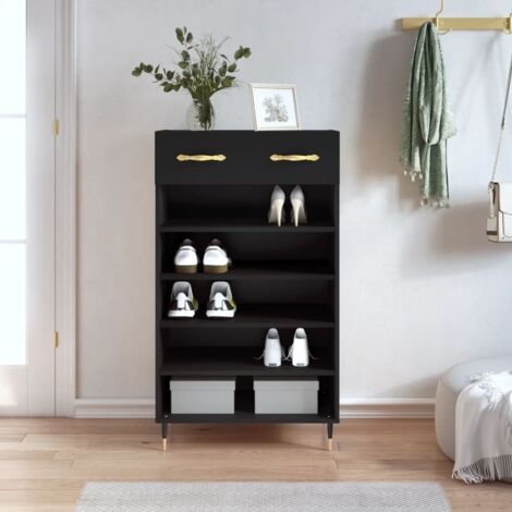 Meuble à Chaussures Armoire à Chaussures Meuble d'entrée noir 60x35x105 cm bois d'ingénierie 20188 (1/5)