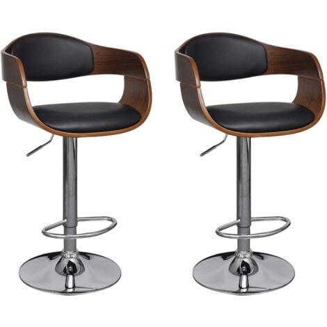Lot de 2 Tabourets de bar Style Contemporain  Chaises de bar Noir Bois courbé et similicuir 26792