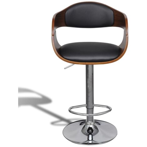Lot de 2 Tabourets de bar Style Contemporain  Chaises de bar Noir Bois courbé et similicuir 26792