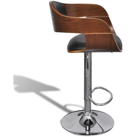 Lot de 2 Tabourets de bar Style Contemporain  Chaises de bar Noir Bois courbé et similicuir 26792