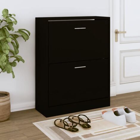 Maison Chic – Meuble à chaussures noir 63x24x81 cm – Bois d'ingénierie – 2 tiroirs rabattables – Rangement optimisé pour entrée et couloir (1/5)