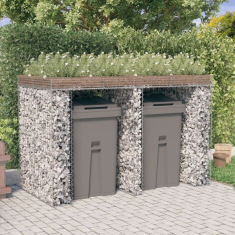 Maison Chic – Mur de gabion pour poubelle 192x91x120 cm – Fer galvanisé résistant à la corrosion – Idéal pour contenir 2 poubelles – Crochets renforcés