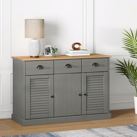 Maison Chic – Buffet compact en bois de pin massif gris – Dimensions 113x40x75 cm – Tiroirs et compartiments de rangement – Meuble de salon ou cuisine - FBV84278 (1/5)