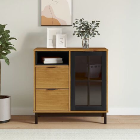 Buffet avec porte vitrée，Bahut，Meuble de Rangement，Buffet de cuisine FLAM 80x40x80 cm bois massif de pin CIV166756 MaisonChic