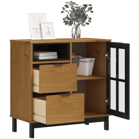 Buffet avec porte vitrée，Bahut，Meuble de Rangement，Buffet de cuisine FLAM 80x40x80 cm bois massif de pin CIV166756 MaisonChic