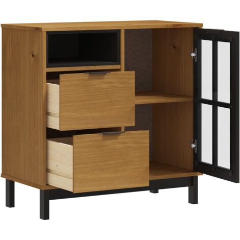 Buffet avec porte vitrée，Bahut，Meuble de Rangement，Buffet de cuisine FLAM 80x40x80 cm bois massif de pin CIV166756 MaisonChic