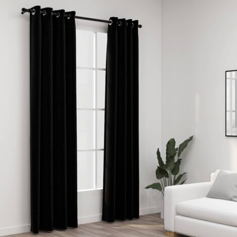 Lot de 2 Rideaux occultants,Décoration Chambre Fenêtre,Rideau Thermique Isolant Aspect lin avec œillets Noir 140x225cm GDSVW27000 MaisonChic (1/4)