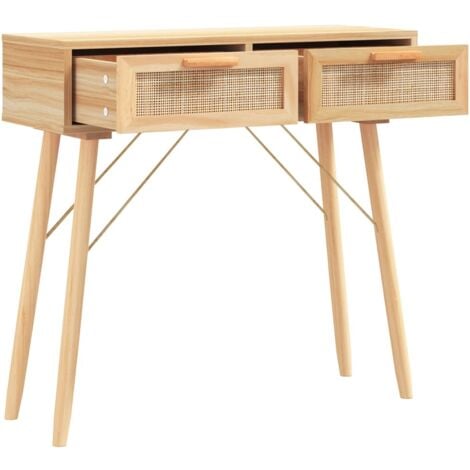 Table console，Table d’Entrée, Bout de Canapé, Table d'Appoint pour Couloir, Entrée, Salon, Style Industriel Marron 80x30x75 cm Bois massif pin /rotin naturel GHBN715811 MaisonChic