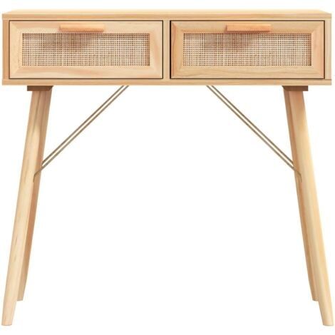 Table console，Table d’Entrée, Bout de Canapé, Table d'Appoint pour Couloir, Entrée, Salon, Style Industriel Marron 80x30x75 cm Bois massif pin /rotin naturel GHBN715811 MaisonChic