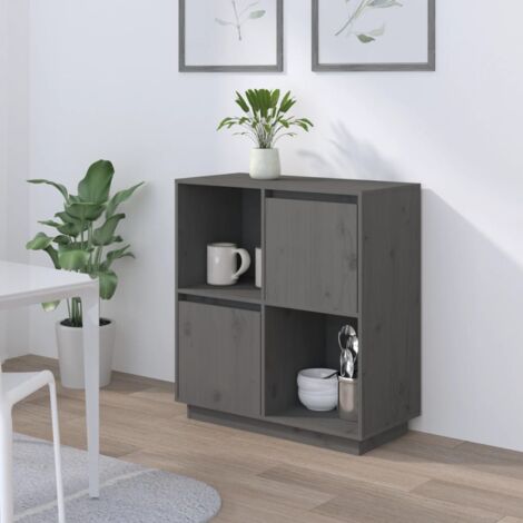 Buffet,Bahut, Meuble de Rangement pour Salon, Salle à Manger Gris 74x35x80 cm Bois massif de pin, Armoire de Rangement FBV20103 MaisonChic (1/4)