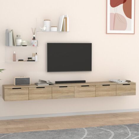 2 pcs Meubles TV à suspendre, Armoires murales, Meuble rangement de salon Chêne so102x30x20 cm OIU63134 DESIGN IN (1/5)