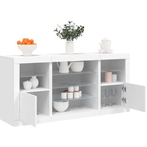 Buffet avec lumières LED, Enfilade, Armoire de cuisine blanc 142,5x37x67 cm pwfn44878 DESIGN IN (1/5)