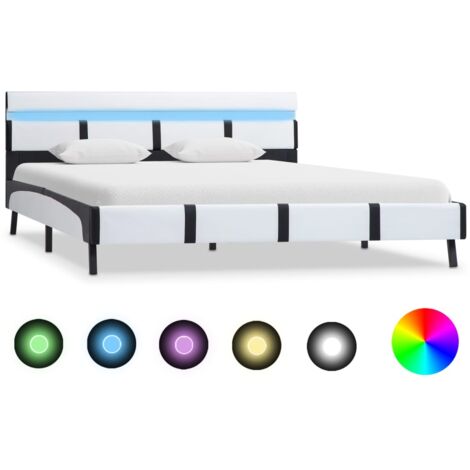 Lit double-140 x 200 cm, Cadre de lit avec LED, Lit adulte Blanc Similicuir JKF258682 DESIGN IN (1/5)