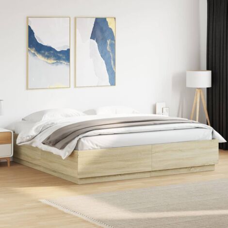 Lit adulte- 200x200cm, Lit double avec lumières LED chêne sonoma CON68569 DESIGN IN (1/5)