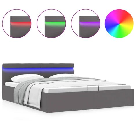 Lit coffre- 160x200cm, Lit double à rangement avec LED gris similicuir CON54815 DESIGN IN (1/5)