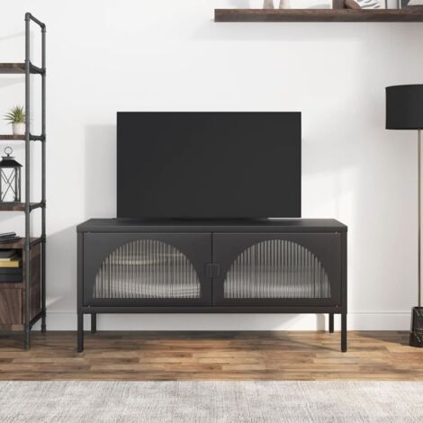 Meuble TV, Banc TV, Armoire de rangement Noir 105x35x50 cm verre et acier LWW60765 DESIGN IN (1/5)