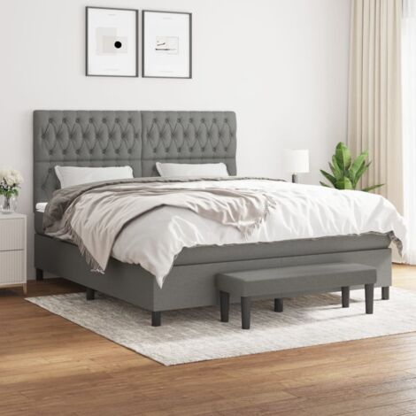 Lit double, Lit à sommier tapissier avec matelas, Lit Adulte Gris foncé 180x200cm Tissu JKF820998 DESIGN IN (1/5)