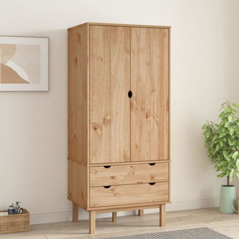 Maisonchic – Armoire penderie bois massif de pin 76,5x53x172 cm – 2 tiroirs – Design scandinave pour rangement vêtements et accessoires - pewv22424