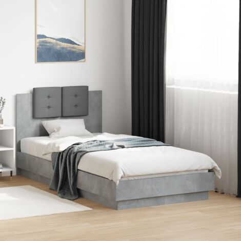 Lit adulte- 90x190cm, Lit Simple tête de lit gris béton bois ingénierie CON20251 DESIGN IN (1/5)